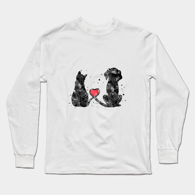 Cat and dog, Long Sleeve T-Shirt by RosaliArt